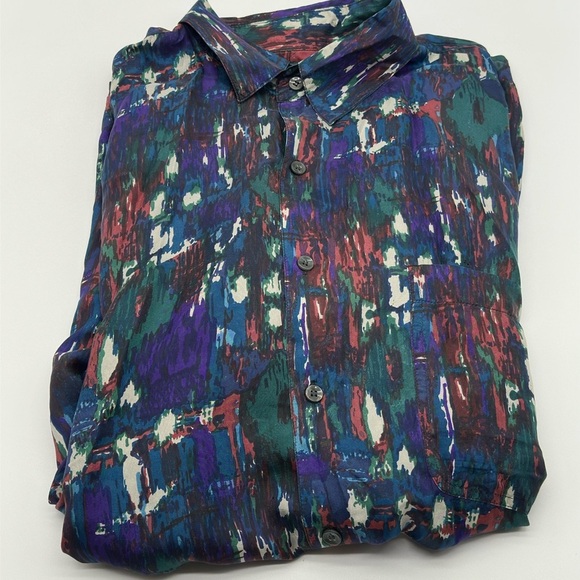 Robert Stock Shirt Men’s Large 100% Silk Vintage 90s Abstract Short Sleeve - Picture 1 of 8